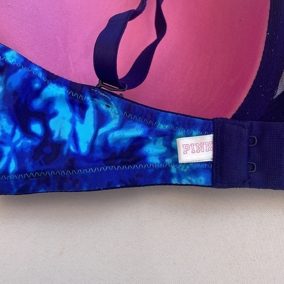 Victoria’s Secret PINK push up bra 34D neon cobalt blue tie dye rave abstract - Picture 5 of 6